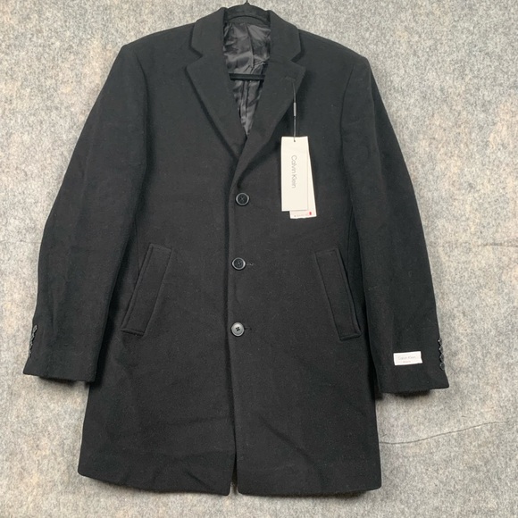 CALVIN KLEIN Men's Size 38R Black 3-Button Prosper Wool-Blend Overcoat NWT - Picture 1 of 7